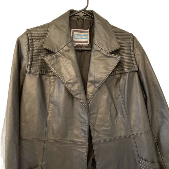 Suburban Heritage Womens Leather Jacket Black Wait Length Open Collar Pockets 12 - Picture 4 of 5